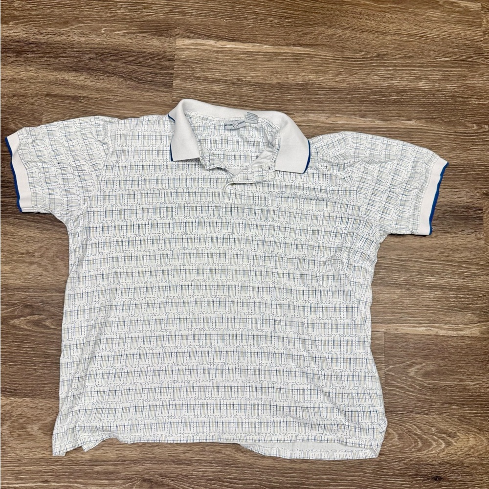 Michael Austin Golf Polo Shirt Size Large Blue & White Patterned